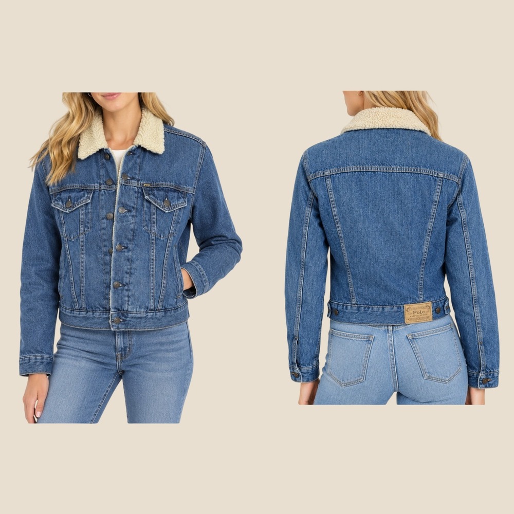 Polo Ralph Lauren Denim Trucker Jacket Womens S Blue Sherpa Lined